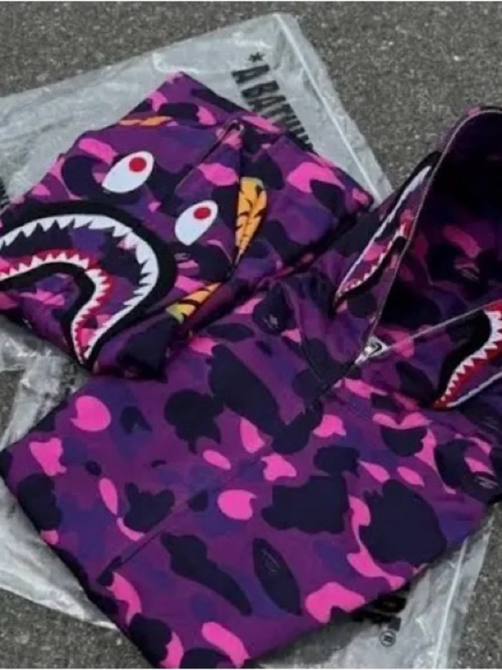 Bape Kids Grey Camo Zip Hoodie with Orange & Blue Accents
